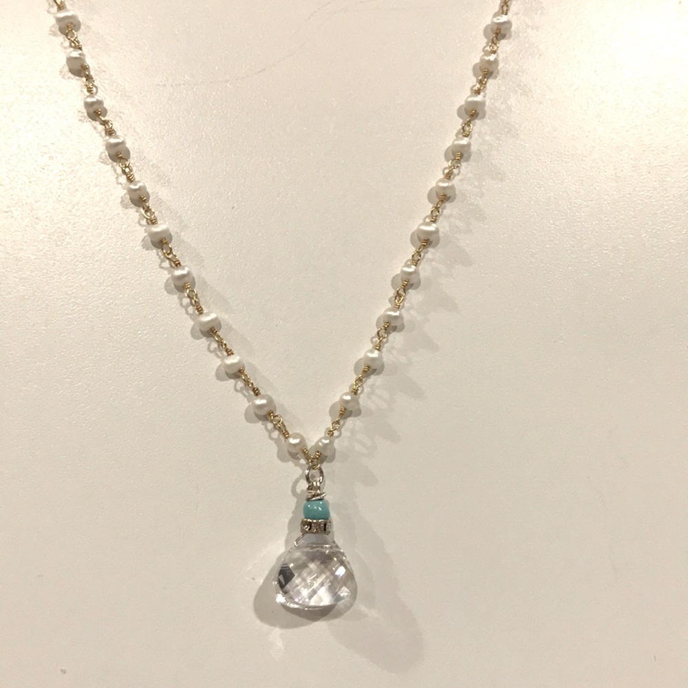 14 karat gold filled pearl station necklaces